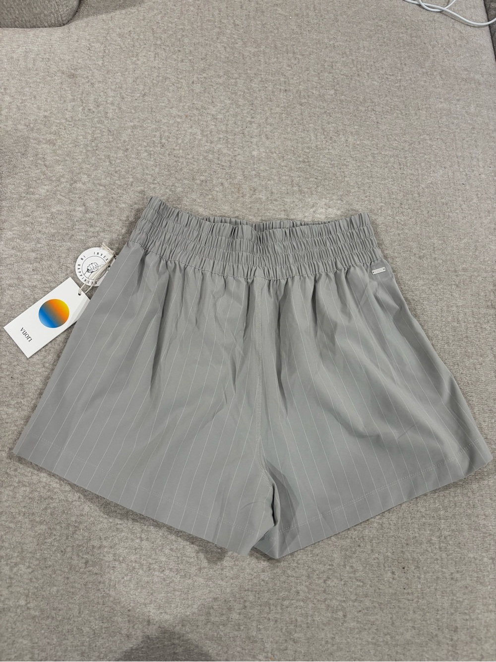 Vuori Light Gray Pinstripe High-Waist Shorts - Picture 2 of 3